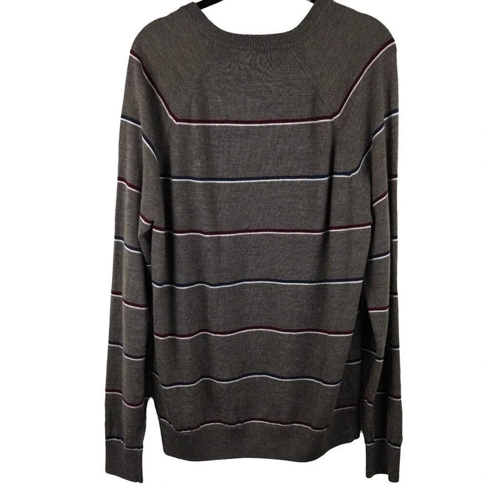 Banana Republic Sweater Mens Large Brown Striped Merino Wool Crew Neck Pullover